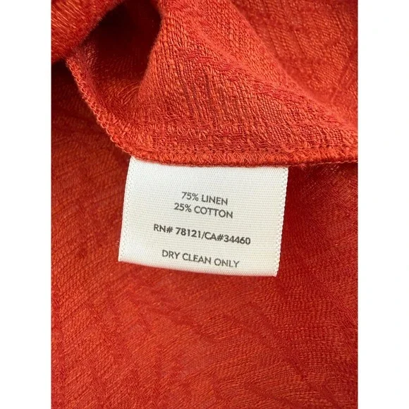 Eileen Fisher Long Vest Women's XL Linen Cotton Textured Sleeveless Red‎ Orange
